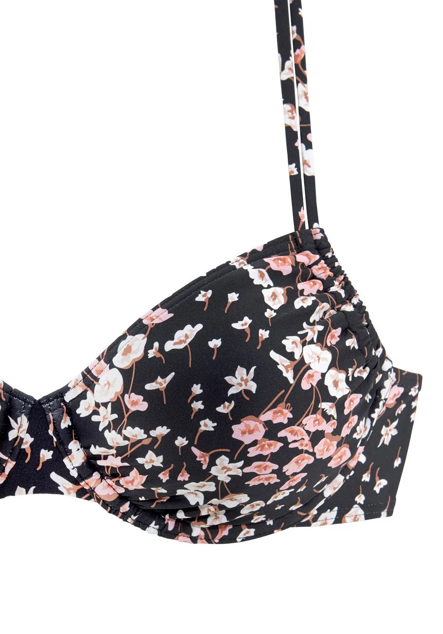LASCANA Damen-Bikini-Oberteil mit Blumenmuster und Bügel