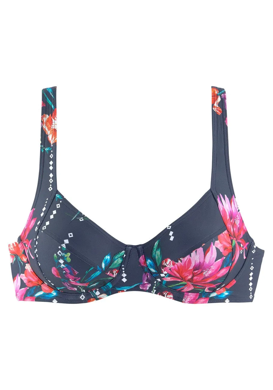 LASCANA Damen-Bikini-Oberteil mit Blumenmuster und Bügel
