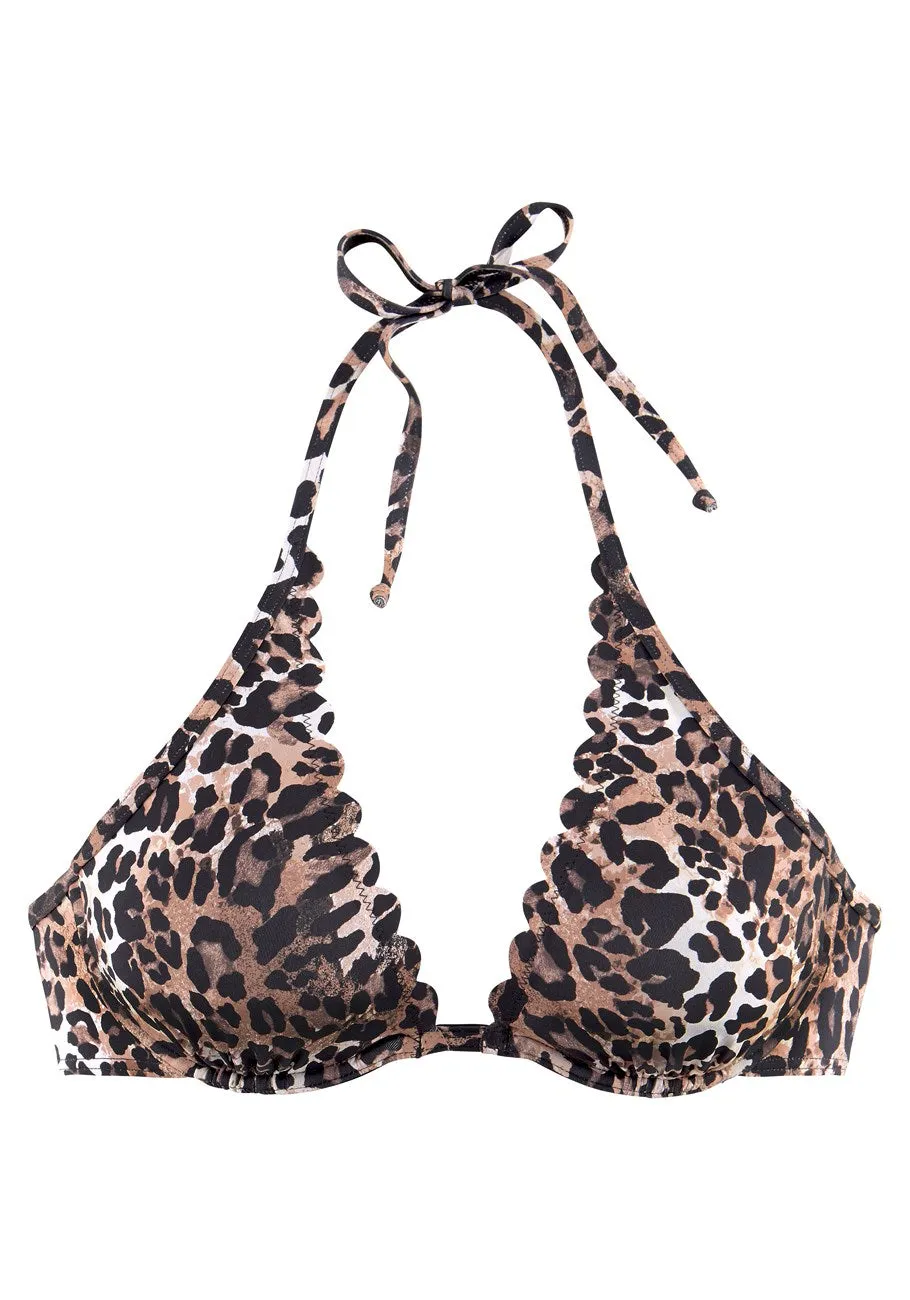 LASCANA Damen-Bikini-Oberteil mit Leopardenmuster und Bügel