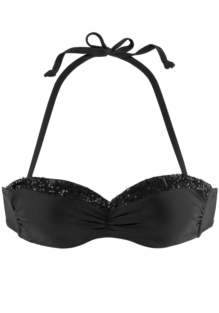 LASCANA Damen Bandeau-Bikini-Oberteil mit Pailletten