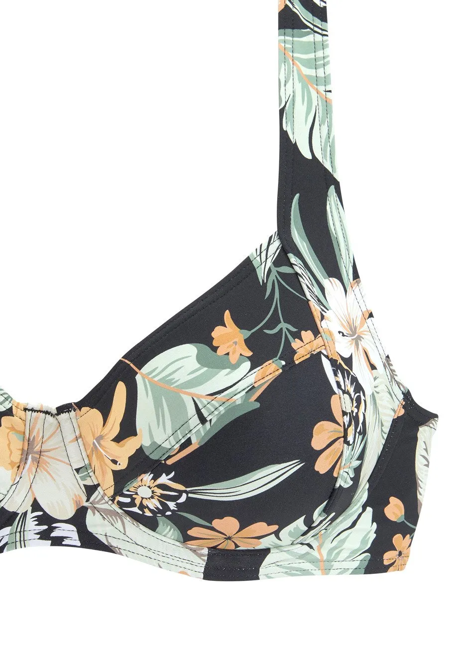 LASCANA Damen-Bikini-Oberteil mit Tropenprint und Bügel