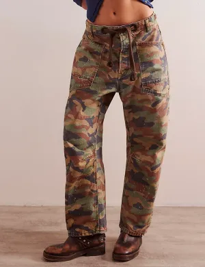 Moxie Low Slung Barrel Jeans, Grün Multi/Kombi Kleidung_free-people