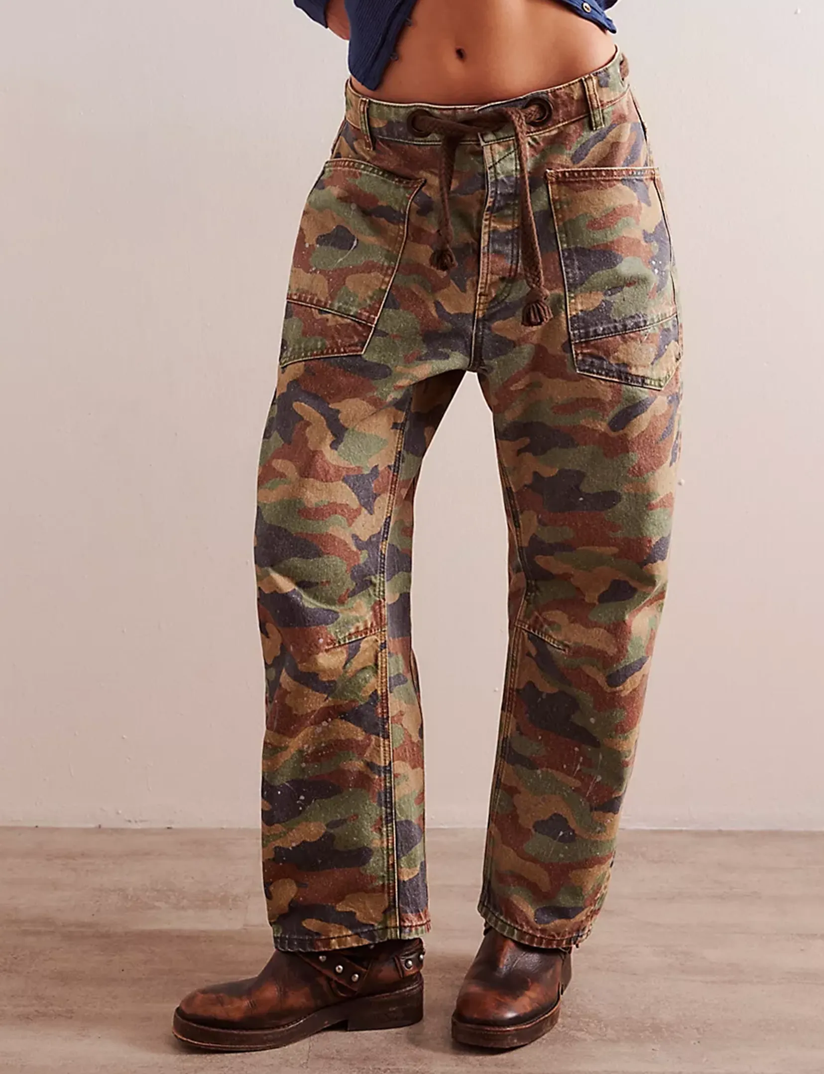 Moxie Low Slung Barrel Jeans, Grün Multi/Kombi Kleidung_free-people