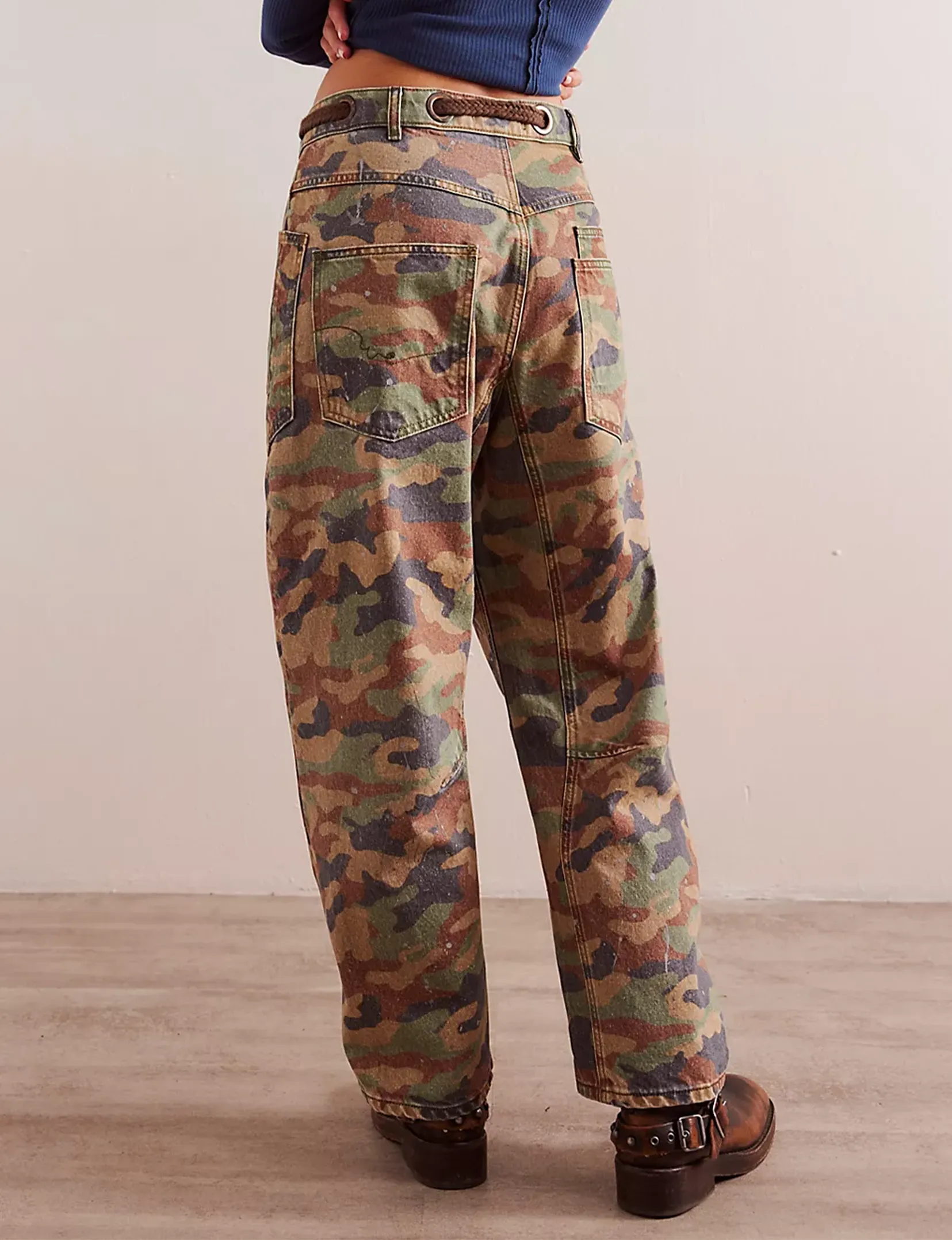Moxie Low Slung Barrel Jeans, Grün Multi/Kombi Kleidung_free-people
