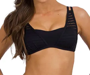 Parallels D-Cup Overlay Bandeau Bikini-Oberteil in Schwarz