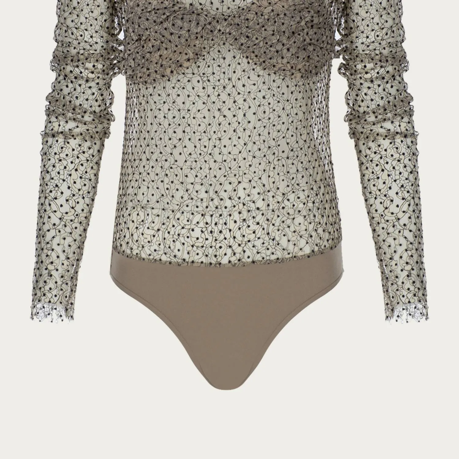 Punkte-Spitzen-Bodysuit in Schwarz/Weiß