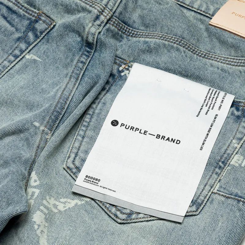 Purple Brand Low Rise Slim Leg Monogram Jeans - Hellindigo