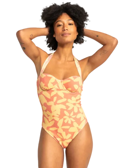 Quiksilver Kleidung Uni Love Blows Badeanzug in Canyon Clay 2 Tönen Blume