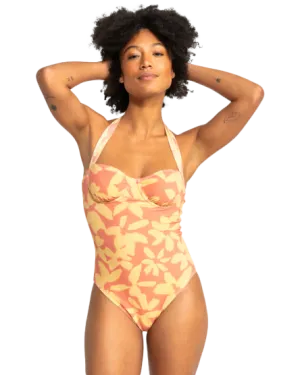 Quiksilver Kleidung Uni Love Blows Badeanzug in Canyon Clay 2 Tönen Blume