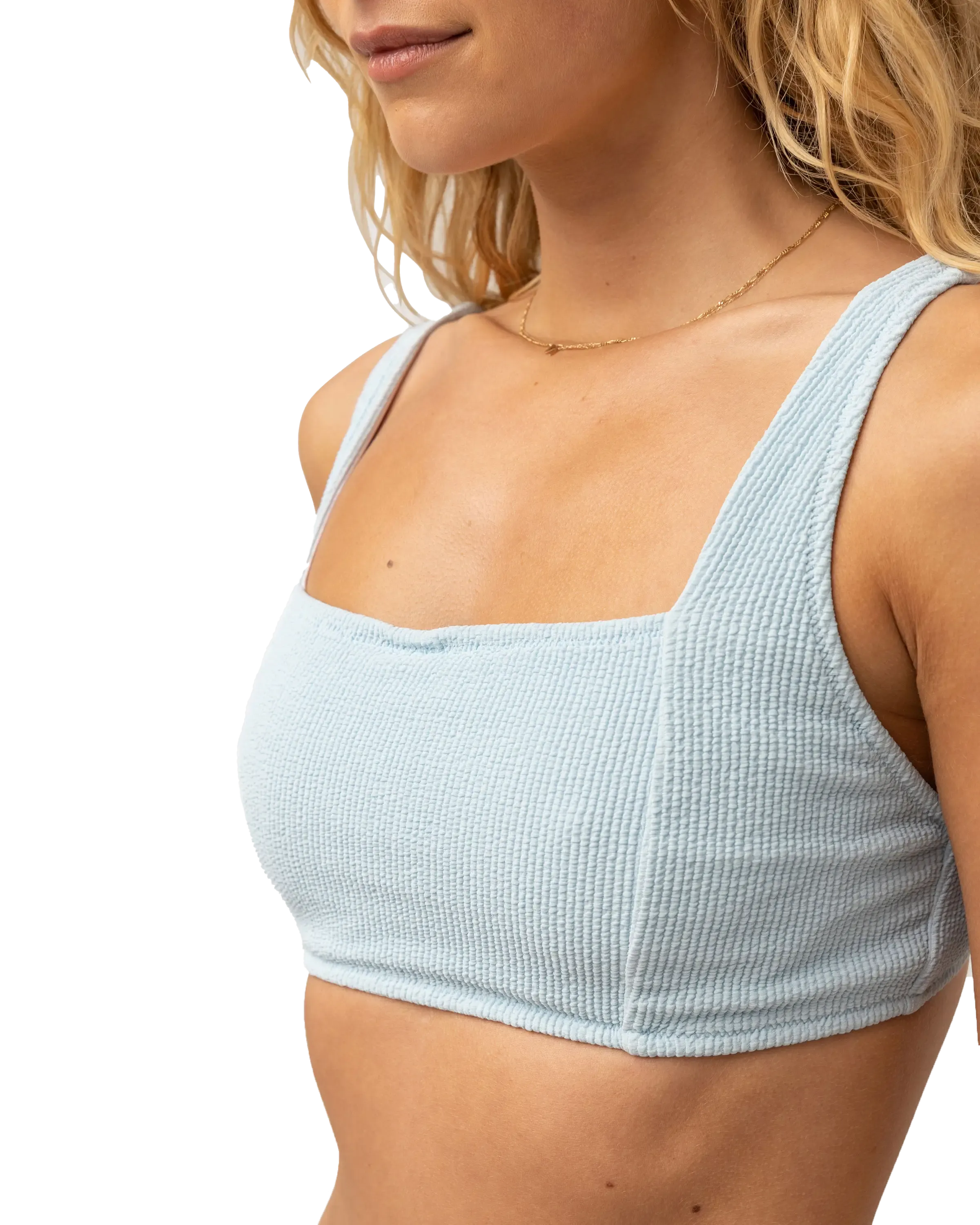 Rhythm Clothing Isla Rippen-Hochstütz-Bikini-Oberteil mit verstecktem Bügel in kühlem Blau