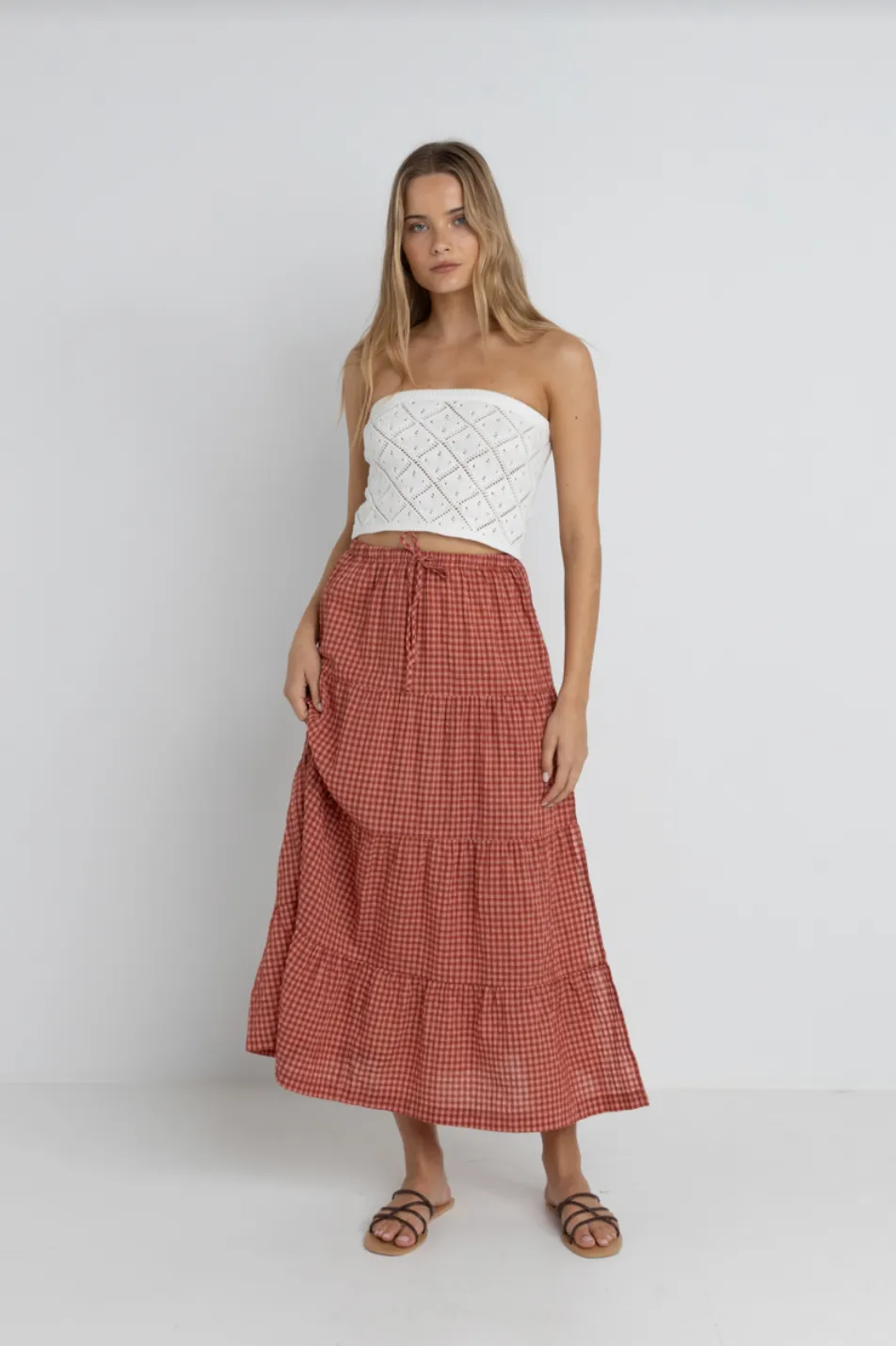 RHYTHM Lola Check Etagen-Maxi-Rock - Rot