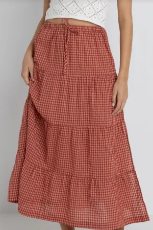 RHYTHM Lola Check Etagen-Maxi-Rock - Rot