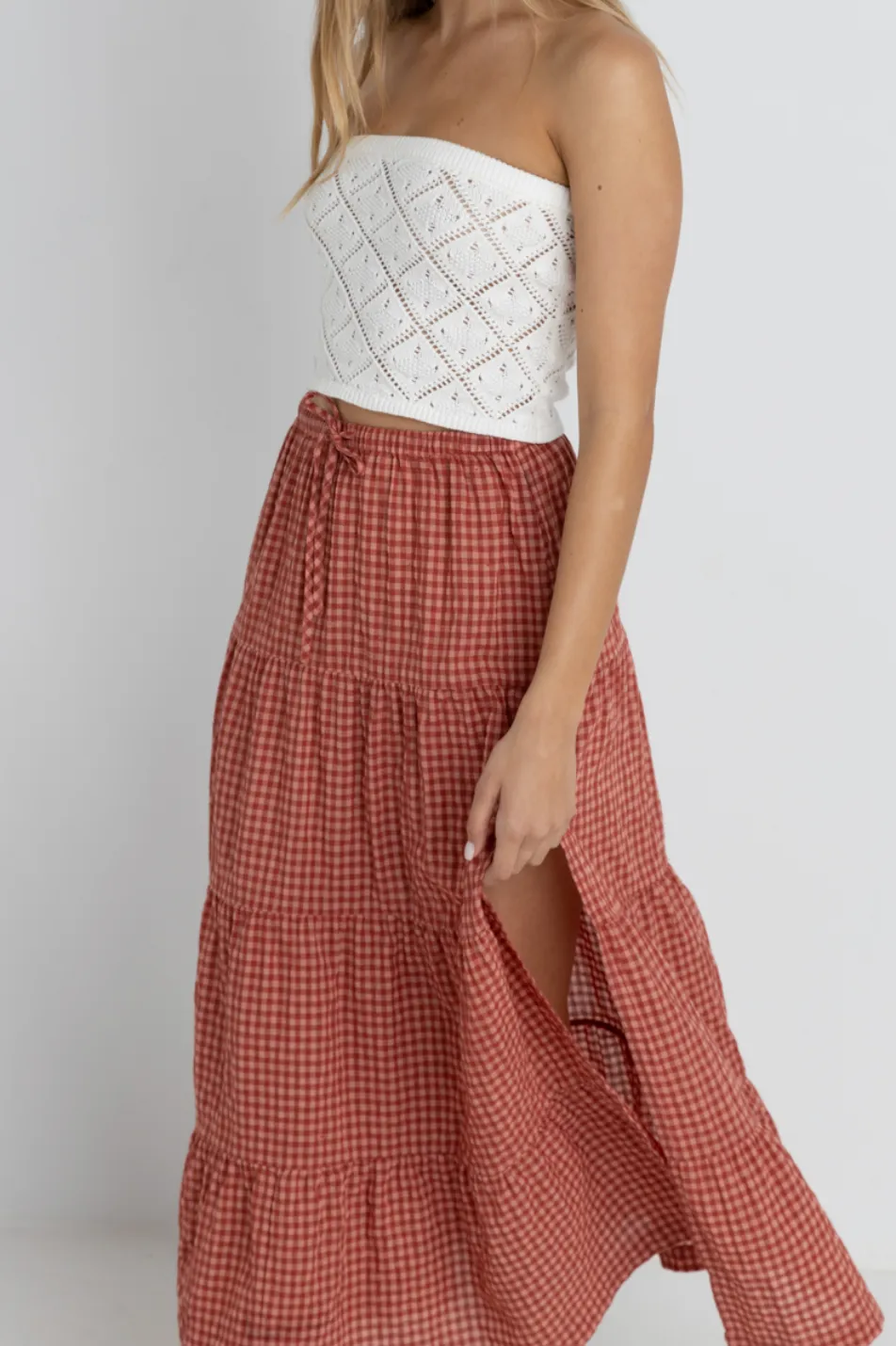 RHYTHM Lola Check Etagen-Maxi-Rock - Rot