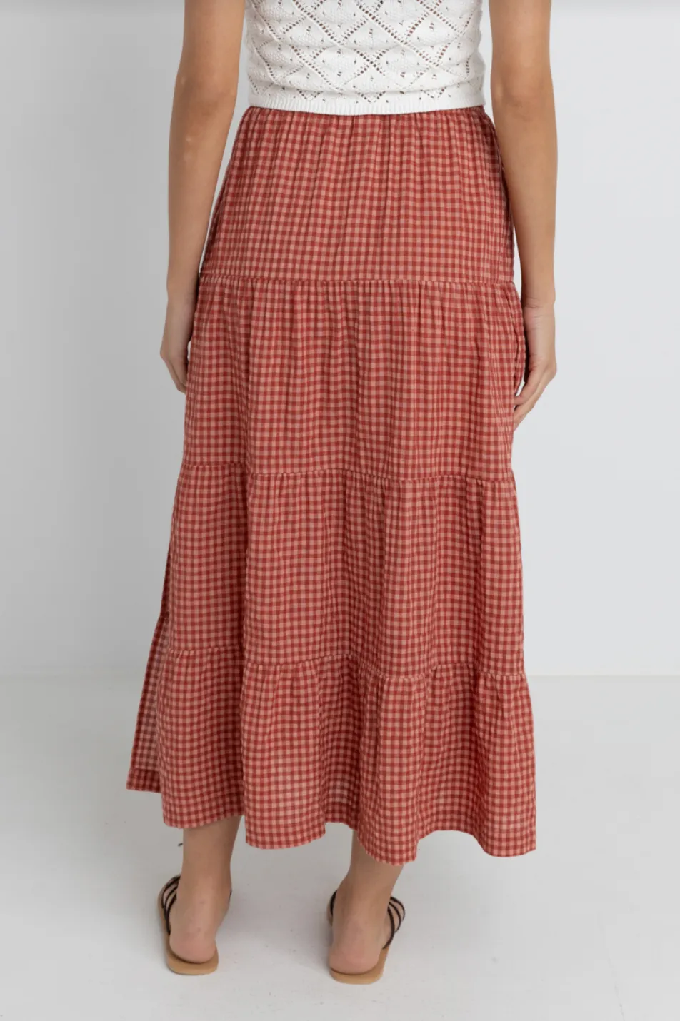 RHYTHM Lola Check Etagen-Maxi-Rock - Rot