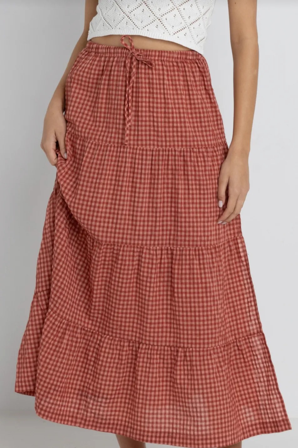 RHYTHM Lola Check Etagen-Maxi-Rock - Rot