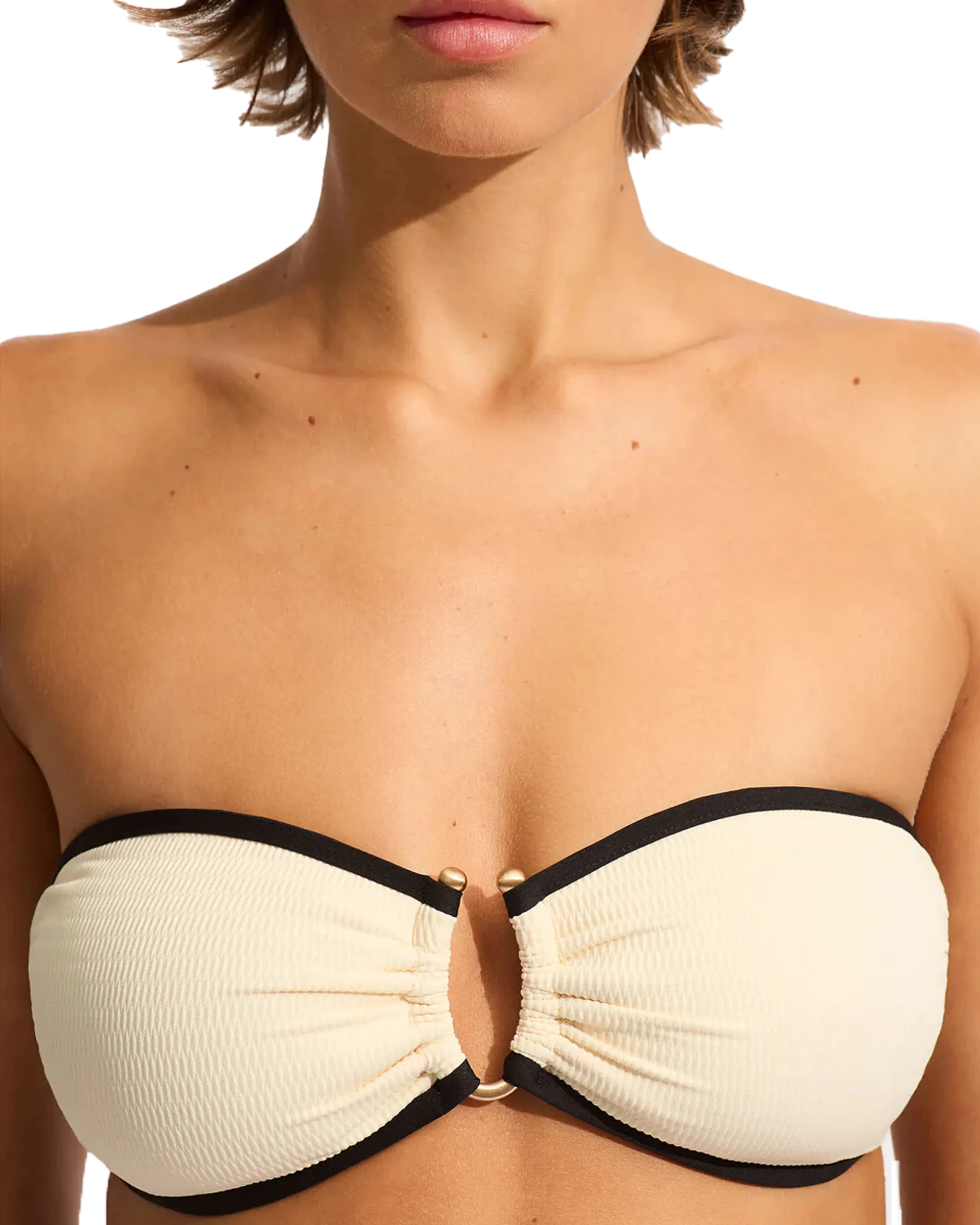 Seafolly Damen Badebekleidung Beach Bound Ring Front Bandeau Bikini-Oberteil in Ecru
