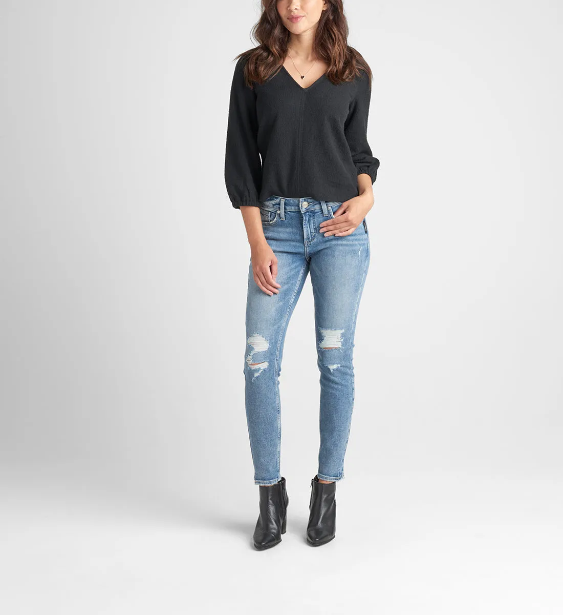 Silberne Elyse Mid Rise Skinny