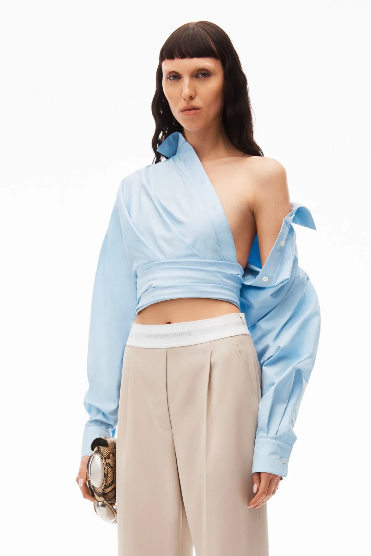 Damen Alexander Wang Alexander Wang High Waisted Logo Elastische Plisseehose - Feder