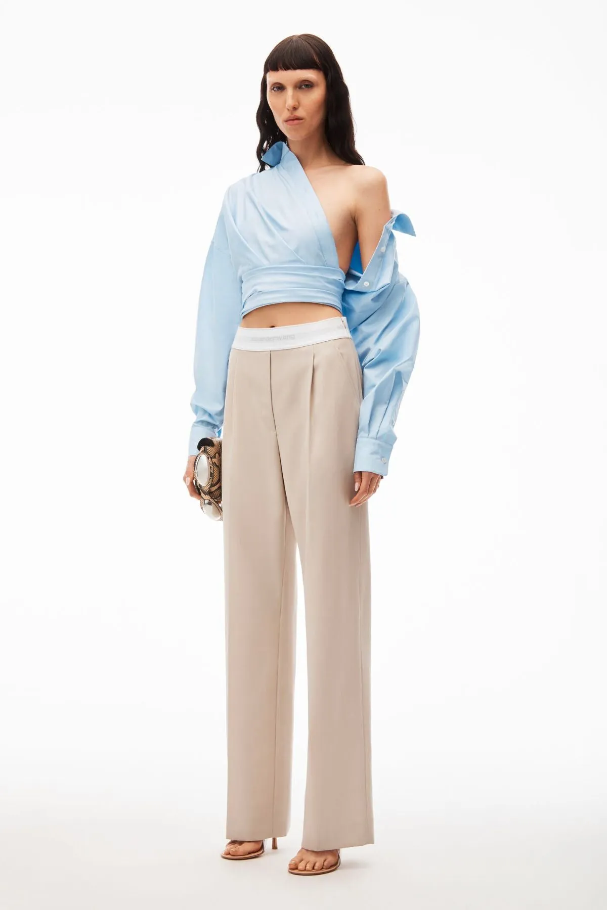 Damen Alexander Wang Alexander Wang High Waisted Logo Elastische Plisseehose - Feder