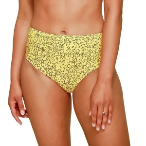 Damen-Bikiniunterteil mit Blumenmuster und hoher Taille, Gelb
