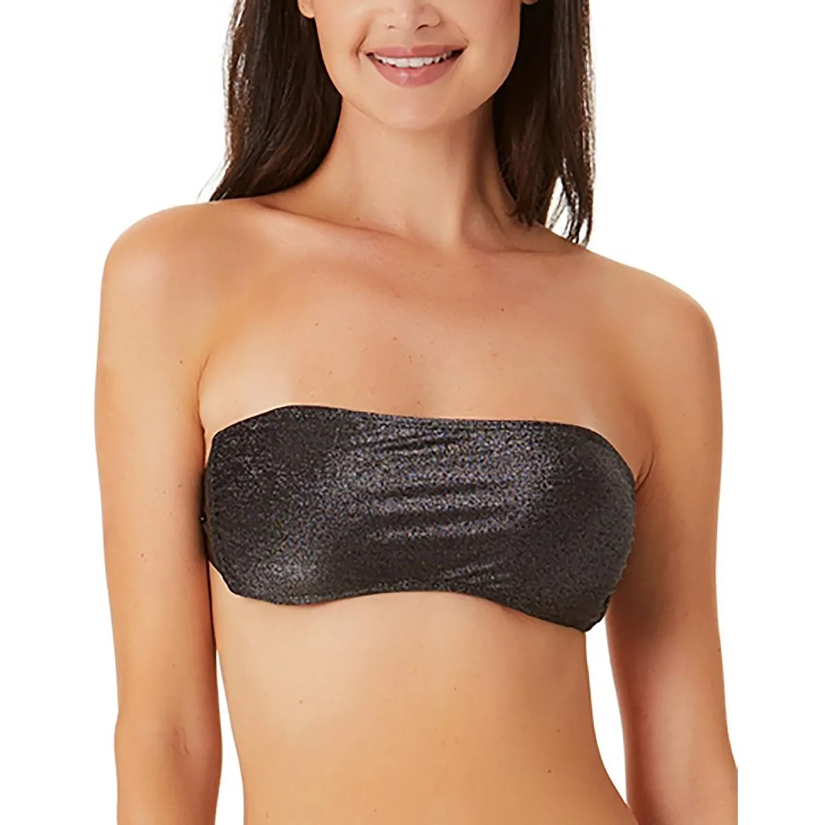 Damen Bandeau Bikini Oberteil mit Metalliceffekt