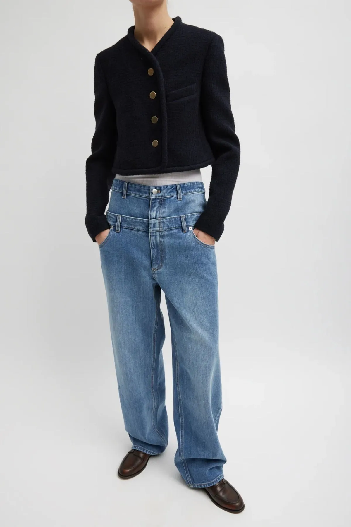 Tibi Tibi Damen-Doppelbund-Hosenträger-Jeans - Klassisches Blau