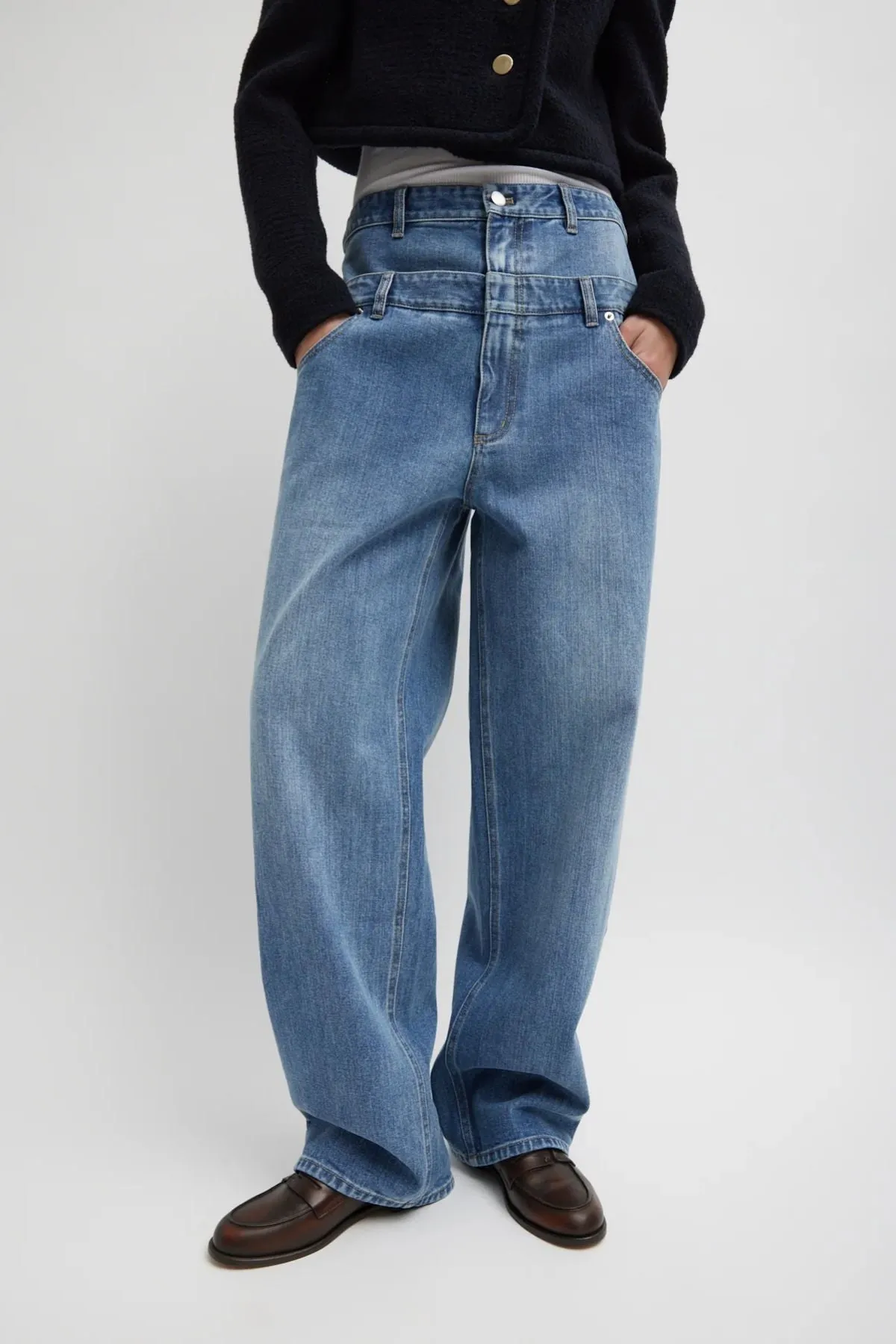 Tibi Tibi Damen-Doppelbund-Hosenträger-Jeans - Klassisches Blau