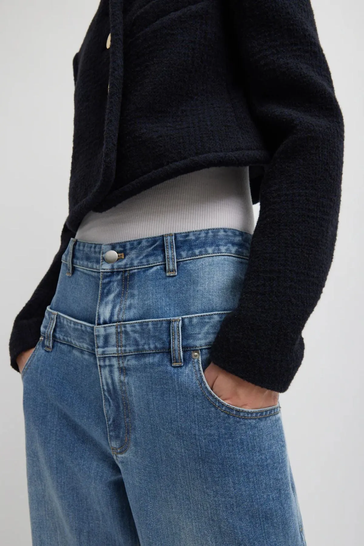 Tibi Tibi Damen-Doppelbund-Hosenträger-Jeans - Klassisches Blau