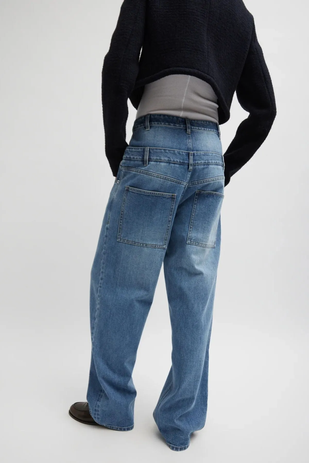 Tibi Tibi Damen-Doppelbund-Hosenträger-Jeans - Klassisches Blau