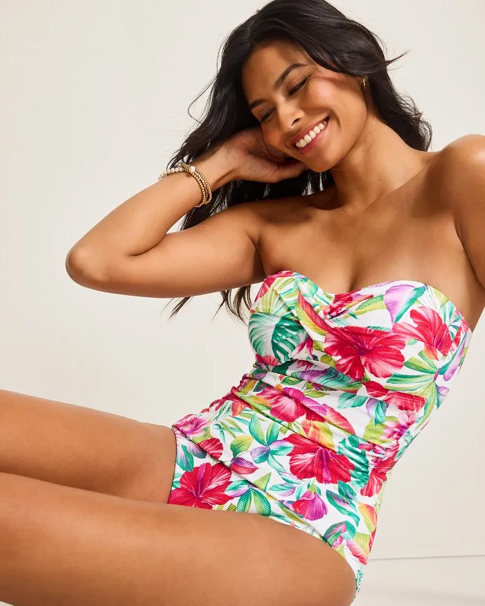 Damen Tommy Bahama Badebekleidung Tommy Bahama Damen Island Cays Fiesta Bandeau Einteiler Badeanzug - Weiß