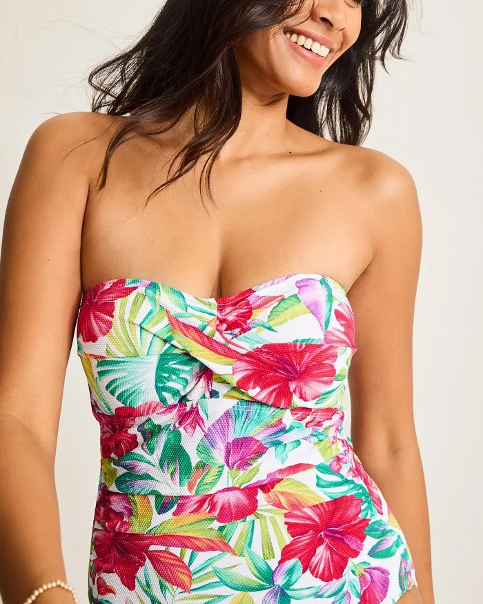 Damen Tommy Bahama Badebekleidung Tommy Bahama Damen Island Cays Fiesta Bandeau Einteiler Badeanzug - Weiß