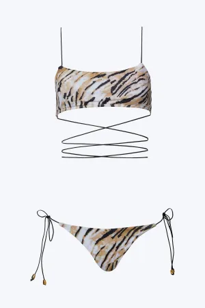 Umhüllender Bikini-Set im Tiger-Print in Mehrfarbig