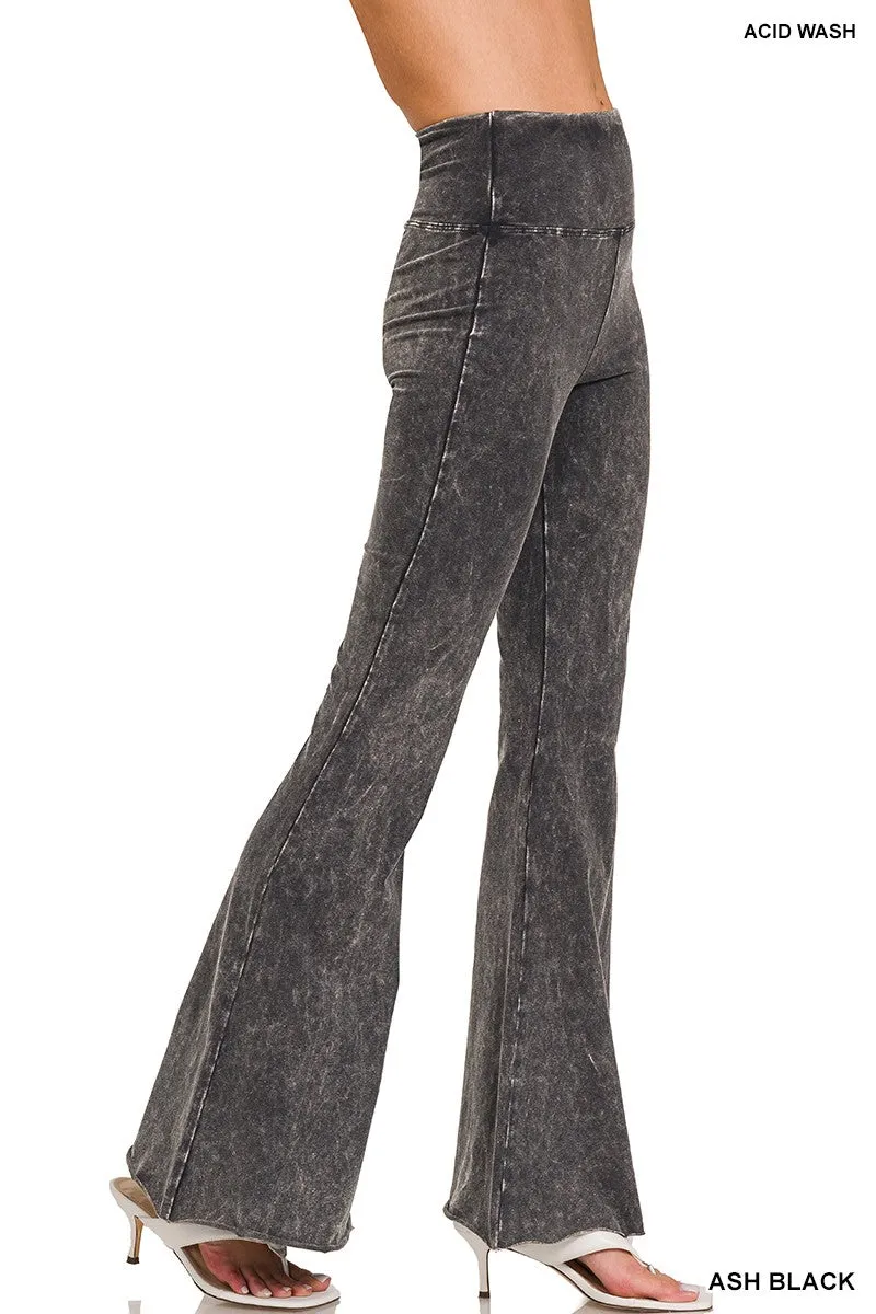 Zenana Acidgewaschener High-Waist-Rohsaum-Bootcut-Hose CPW-3197D4 Aschschwarz