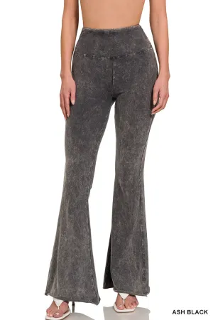Zenana Acidgewaschener High-Waist-Rohsaum-Bootcut-Hose CPW-3197D4 Aschschwarz